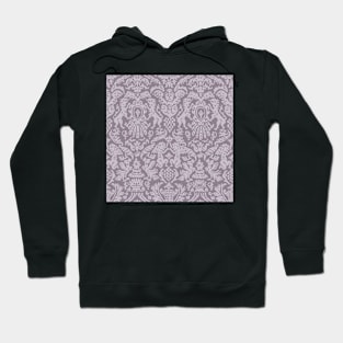 Grey on Grey Weird Medieval Lions, Cherubs, and Skulls Scrollwork Damask Hoodie